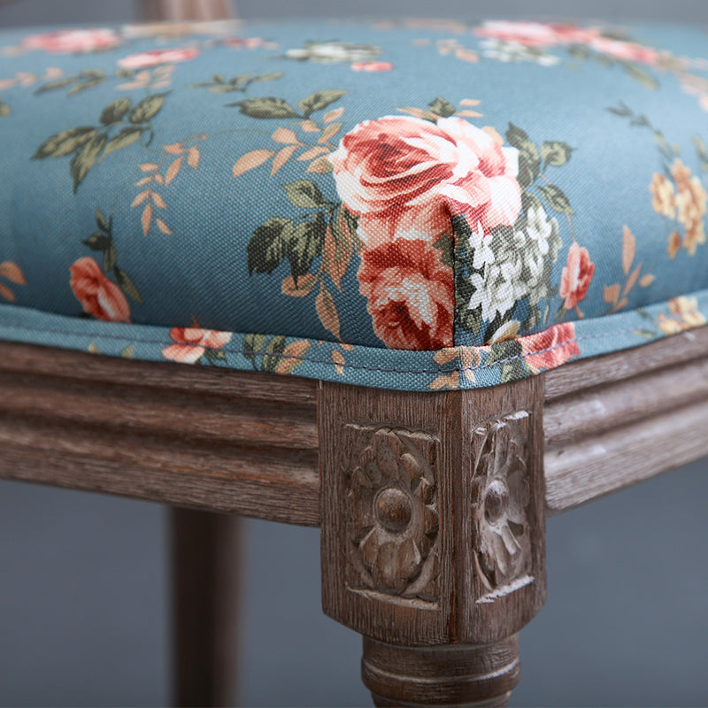 Vintage Floral & Bird Upholstered Chair Wooden Frame for Dining/Living Room