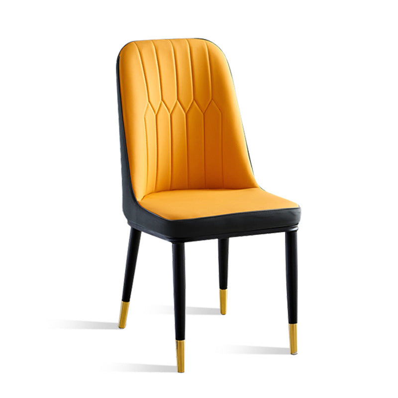 Luxury Contrast Dining Chair Stitched Back Detail Gold-Accent Legs & Leather Upholstery for Modern Dining Spaces