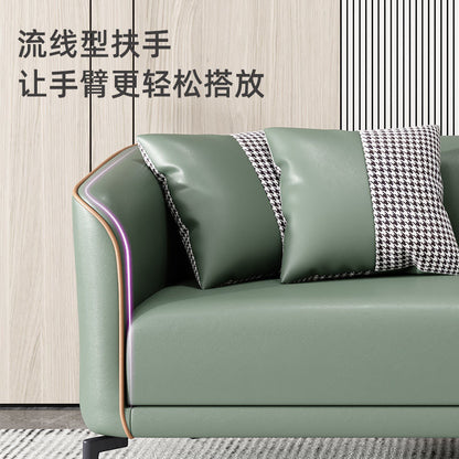 Modern Leather Sofa Set Streamlined Armrests Houndstooth Pillows Multi-Color Options