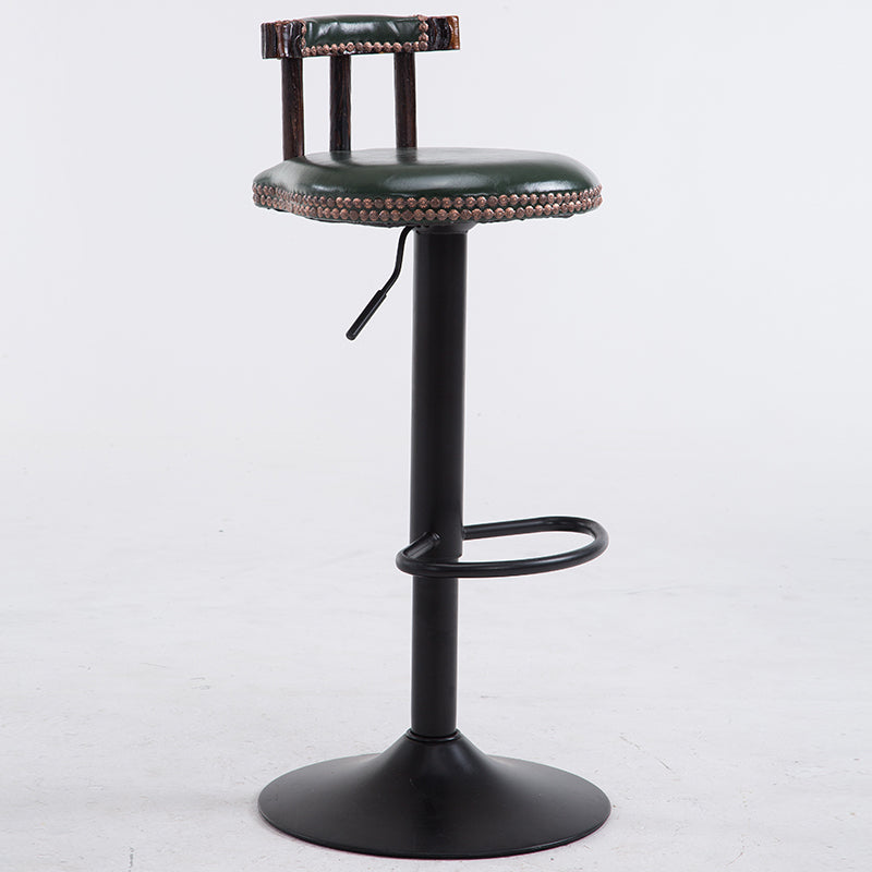 Adjustable Bar Stool Rivet-Decorated Backrest Themed Fabric/Pure Leather & Stable Disc Base