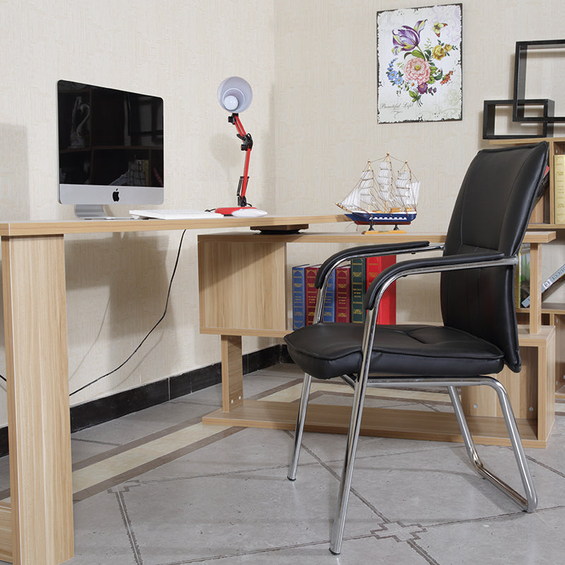 B36 Sitmod Conference Office Chair, Mid-Back Ergonomic Visitor Chair with Breathable PU Leather, Chrome Steel Frame, Fixed Bow Base, Black Office Chair for Meeting Rooms & Reception Areas