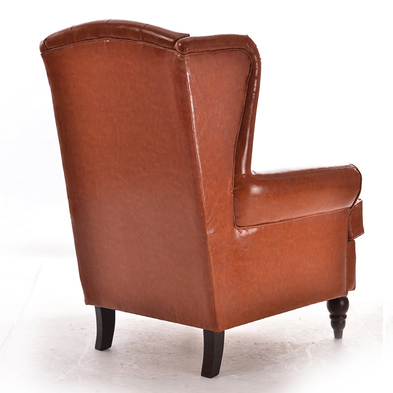 Vintage Brown Leather Wingback Armchair with Ottoman Classic Tufted Design for Living Room