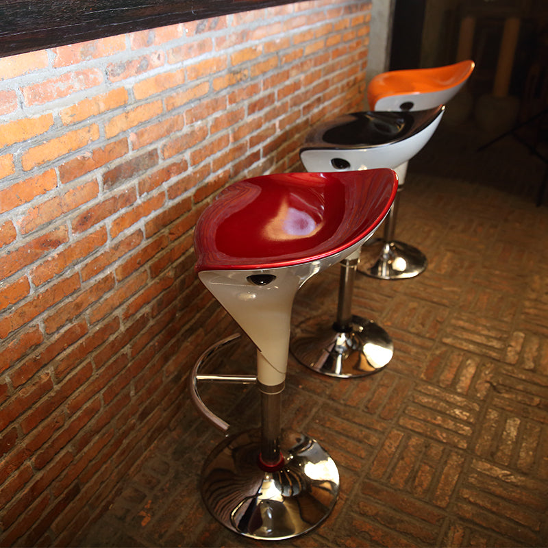 J27 Adjustable Two-Tone Bar Stool: Streamlined Glossy Seat, Conical Support & Chrome Disc Base