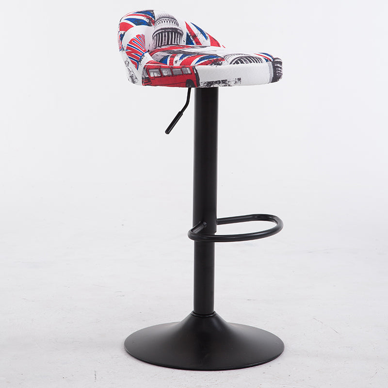 J13 Adjustable-Height Bar Stool: Themed Fabric/Pure-Color Upholstery, Disc Metal Base for Stylish Spaces