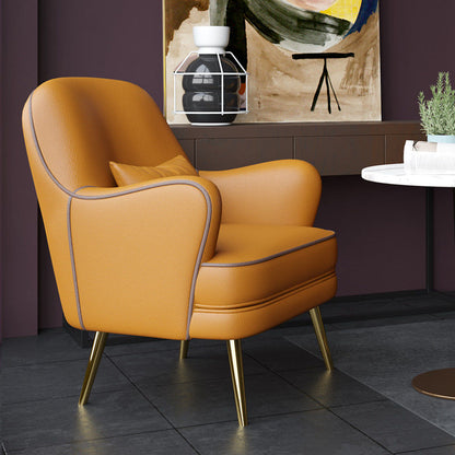Modern Leather Armchair Set Contrast Stitching Gold Metal Legs Cozy Lounge Design
