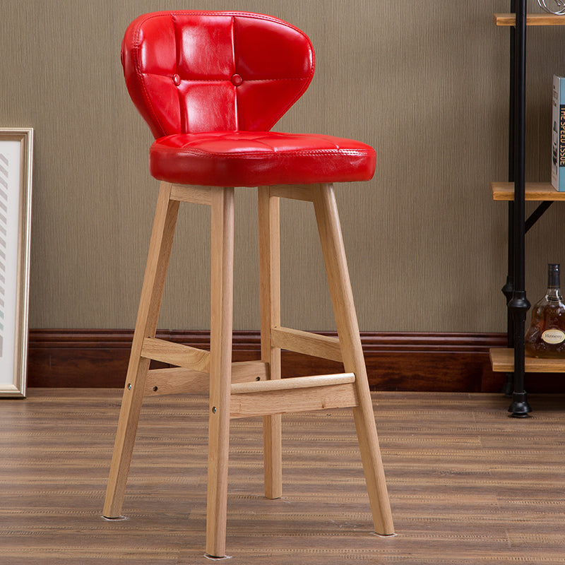 Fixed-Height Tufted Leather Bar Stool Dual-Tone Wooden Legs & Multi-Hue Upholstery for Modern/Luxe Spaces
