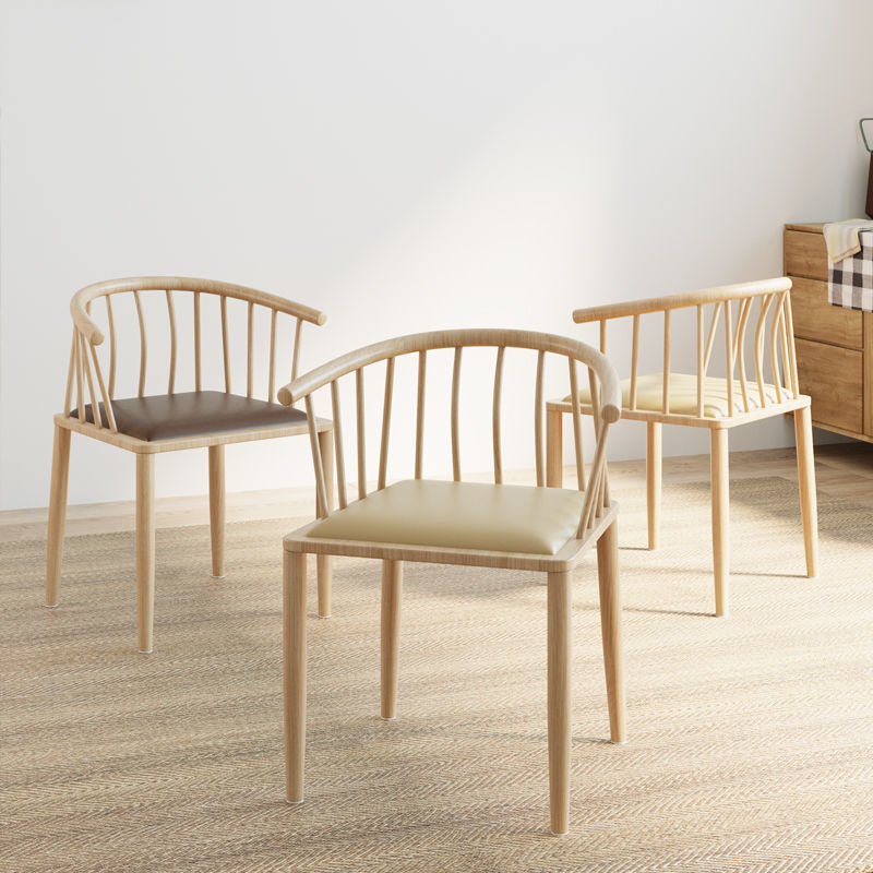 C-33-SITMOD Nordic Slatted-Back Dining Chair: Light Wood Frame, Curved Armrest & Leather Cushion