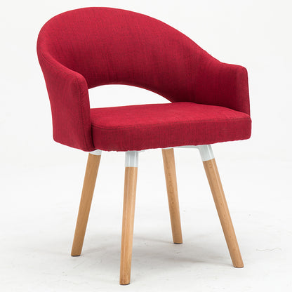 Casual Curved-Back Dining Chair Upholstered Fabric Armrest Design & Wooden Legs for Cozy Spaces