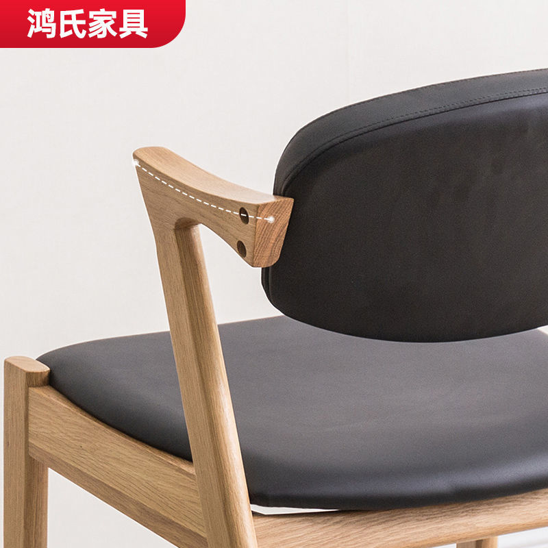 C-26-SITMOD Nordic Casual Solid Wood Armchair: Black Leather Cushion, Light Wood Frame & Daily Practicality