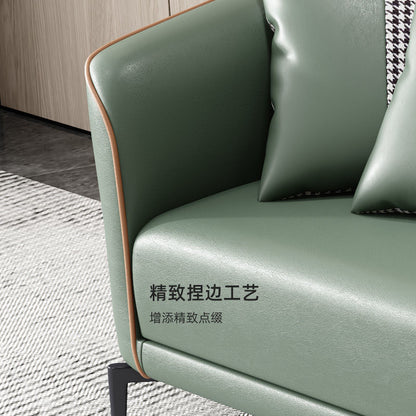 Modern Leather Sofa Set Streamlined Armrests Houndstooth Pillows Multi-Color Options