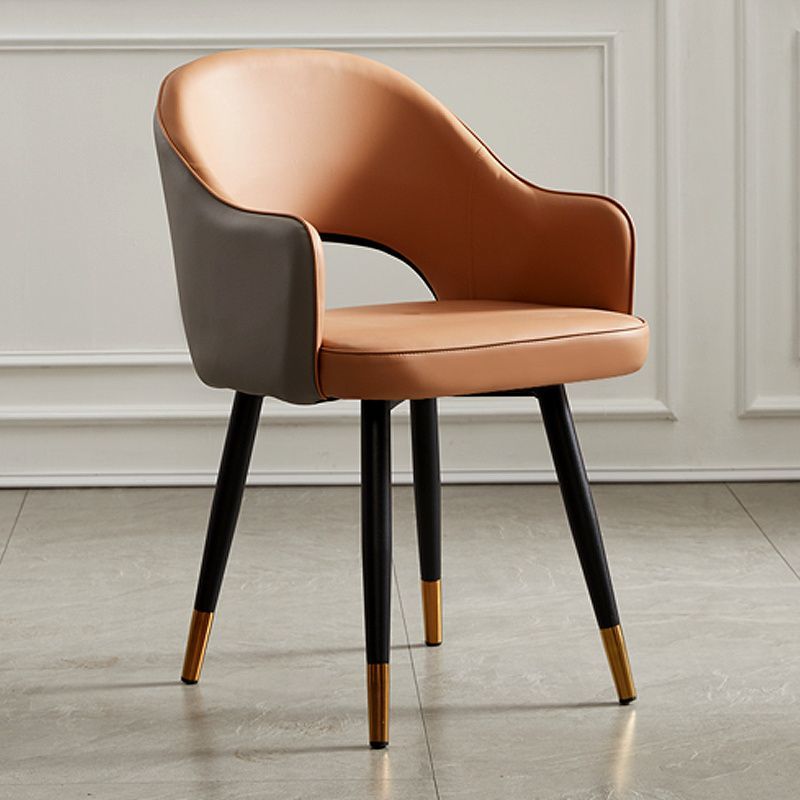 Light Luxury Contrast Leather Armchair Quilted Detail Black-Gold Legs & Curved Back