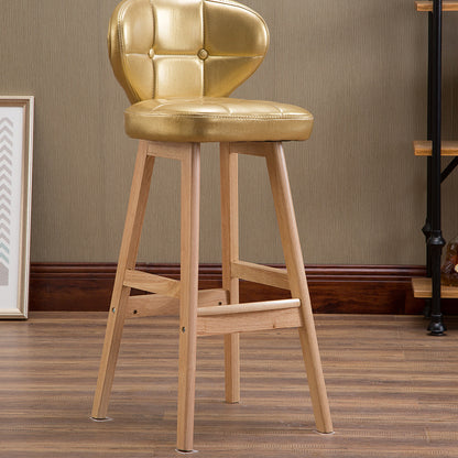 Fixed-Height Tufted Leather Bar Stool Dual-Tone Wooden Legs & Multi-Hue Upholstery for Modern/Luxe Spaces