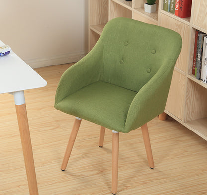 Casual Tufted Dining Chair Plaid/Print Fabric Button Detail & Wooden Legs for Cozy Spaces