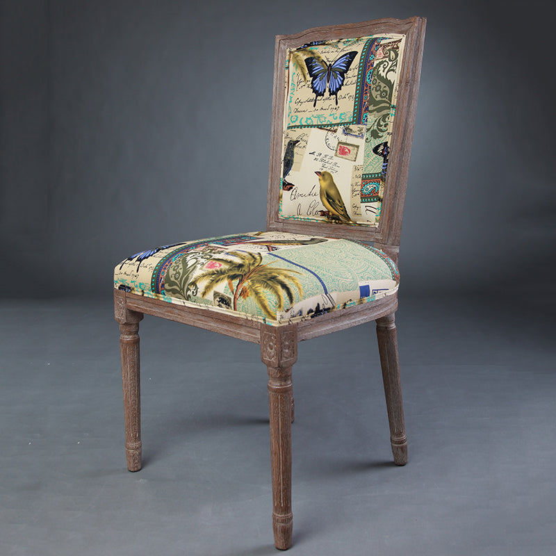 Vintage Wooden Chair with Deer Illustration Upholstered Seat for Dining/Living Room