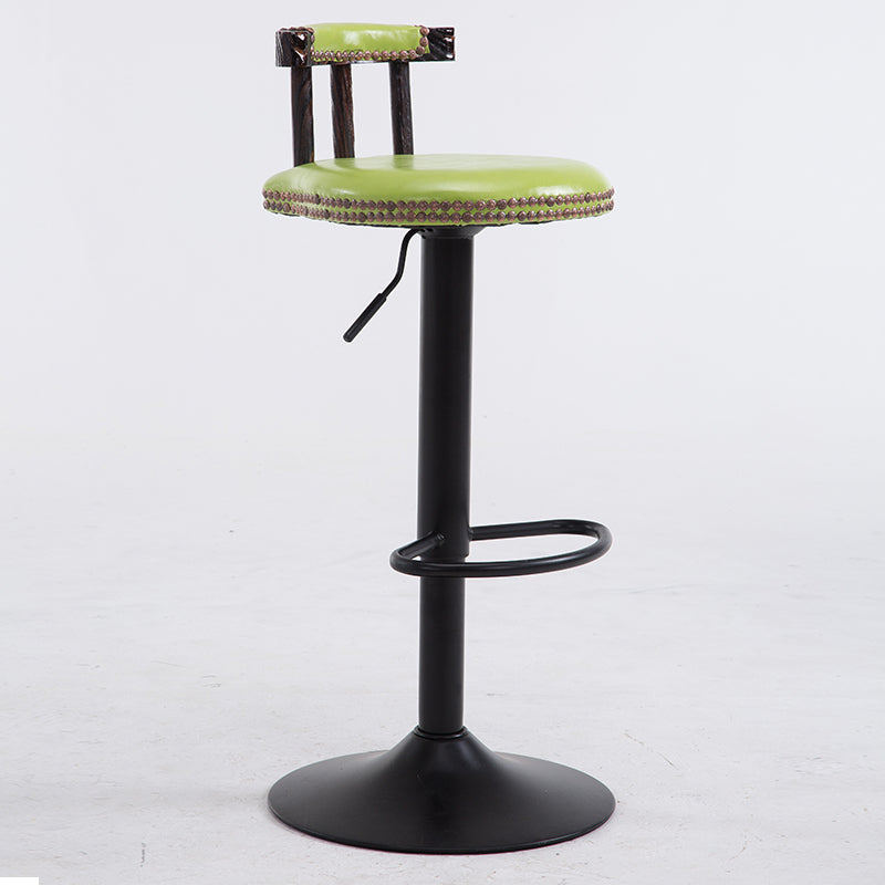 J15 Adjustable Bar Stool: Rivet-Decorated Backrest, Themed Fabric/Pure Leather & Stable Disc Base