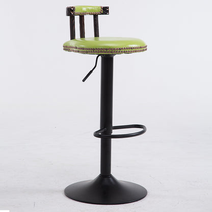 Adjustable Bar Stool Rivet-Decorated Backrest Themed Fabric/Pure Leather & Stable Disc Base