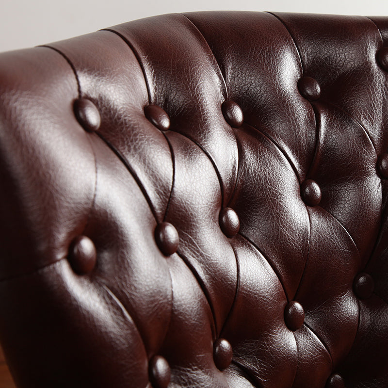 C-05-SITMOD Vintage Tufted Leather Dining Chair: Classic Button Detail, Solid Wood Legs, Elegant Style for Dining Room & Home Decor