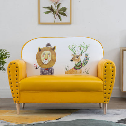 Whimsical Animal-Print Sofa Colorful Leather Upholstery Studded Armrests Kids-Friendly Design