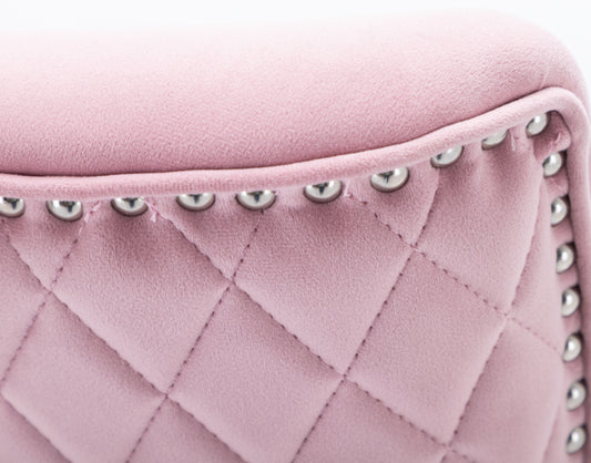 Adjustable Height Bar Stool Tufted Velvet Upholstery Studded Trim & Lion-Head Accent