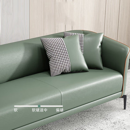 Modern Leather Sofa Set Streamlined Armrests Houndstooth Pillows Multi-Color Options