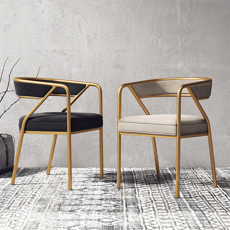 Light Luxury Velvet Dining Chair Gold Metal Frame Geometric Design & Plush Upholstery