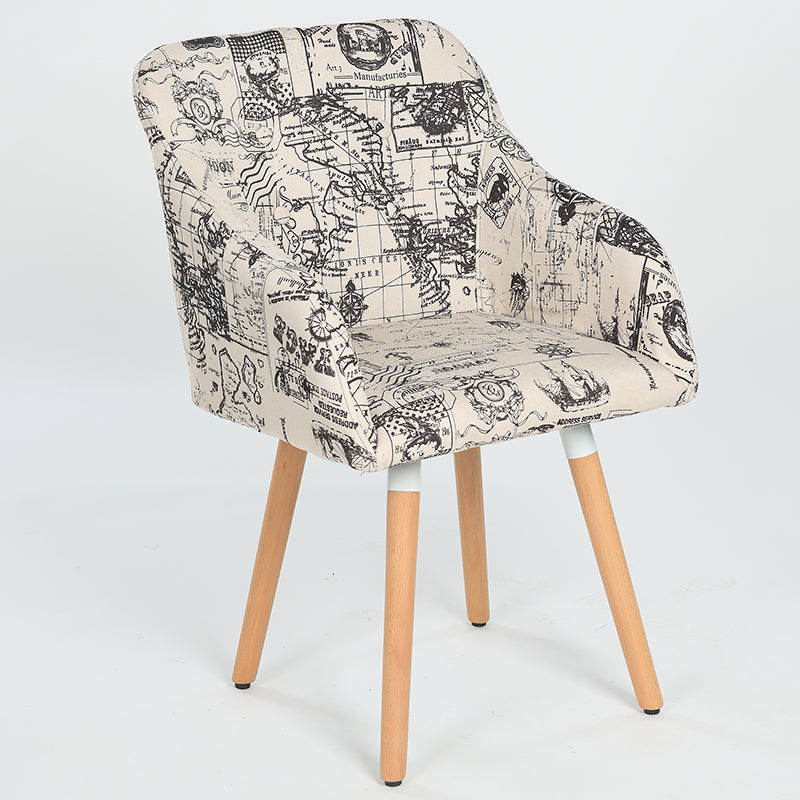 Casual Tufted Dining Chair Plaid/Print Fabric Button Detail & Wooden Legs for Cozy Spaces