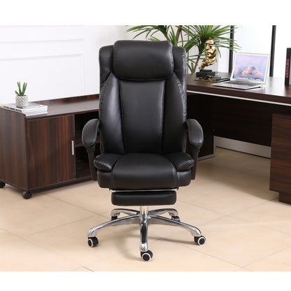 Luxury Brown Leather High-Back Office Chair Footrest, Ergonomic Support Chrome Casters – Plush Executive Seating for Workspaces & Home Offices