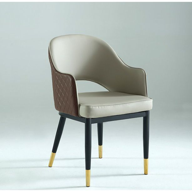 C-36-SITMOD Light Luxury Contrast Leather Armchair: Quilted Detail, Black-Gold Legs & Curved Back