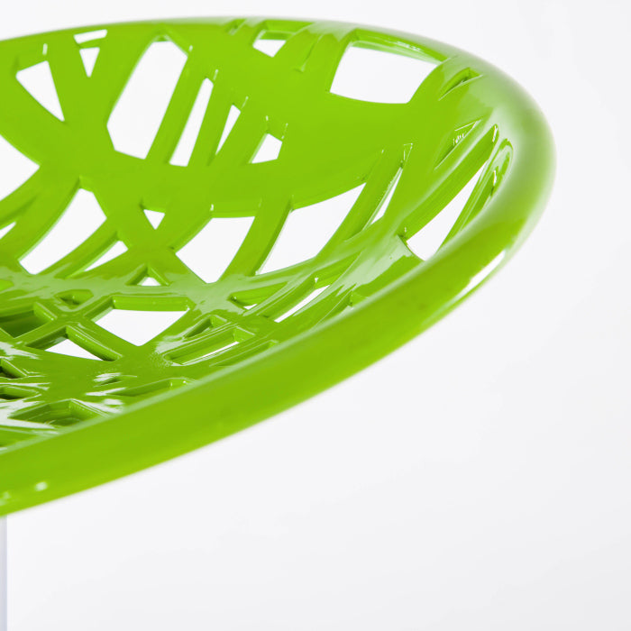 J22 Adjustable Height Hollow-Out Plastic Bar Stool: Geometric Cutout Design, Bright Multi-Hue & Chrome Disc Base