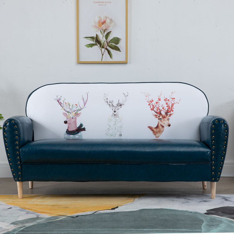 Whimsical Animal-Print Sofa Colorful Leather Upholstery Studded Armrests Kids-Friendly Design