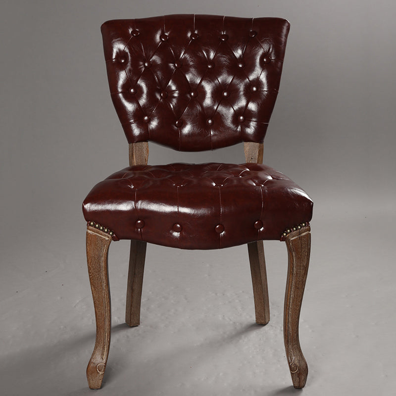 C-05-SITMOD Vintage Tufted Leather Dining Chair: Classic Button Detail, Solid Wood Legs, Elegant Style for Dining Room & Home Decor