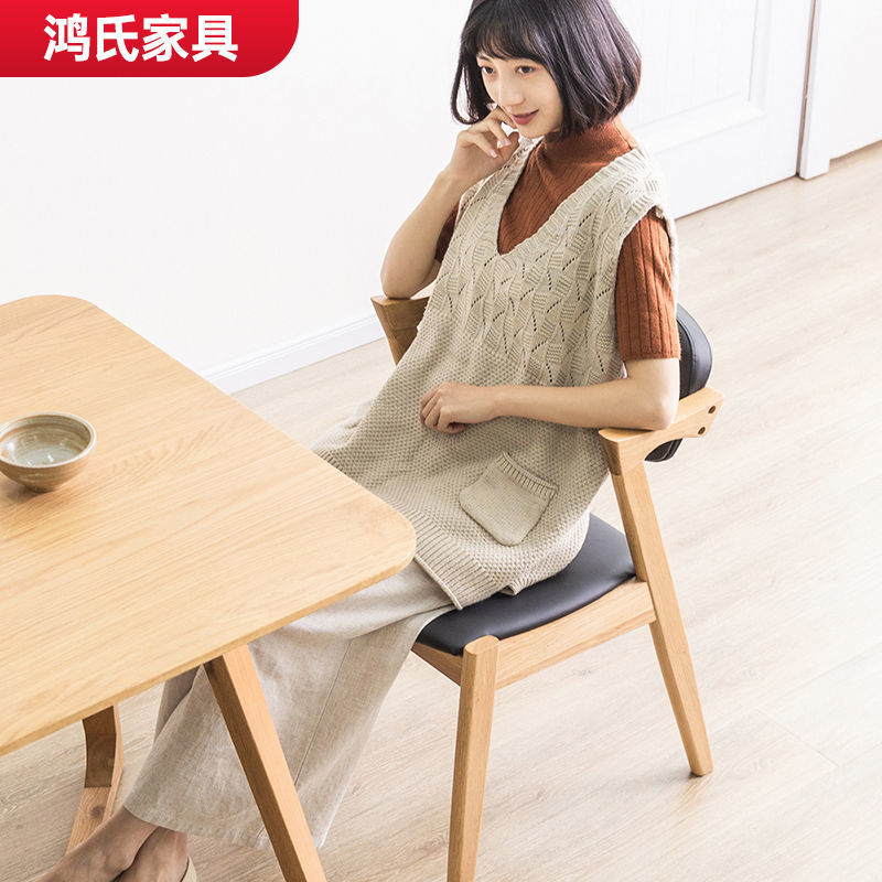 C-26-SITMOD Nordic Casual Solid Wood Armchair: Black Leather Cushion, Light Wood Frame & Daily Practicality