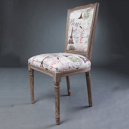 Vintage Wooden Chair with Deer Illustration Upholstered Seat for Dining/Living Room