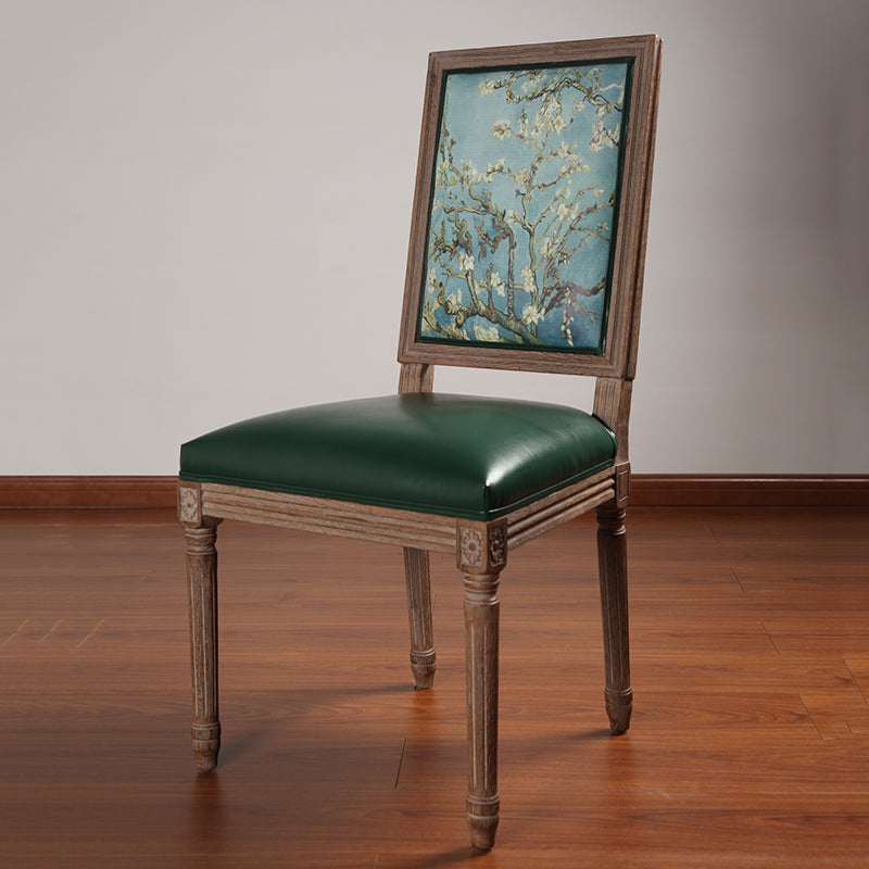 Vintage Wooden Chair with Deer Illustration Upholstered Seat for Dining/Living Room