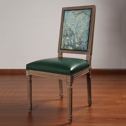 Vintage Wooden Chair with Deer Illustration Upholstered Seat for Dining/Living Room