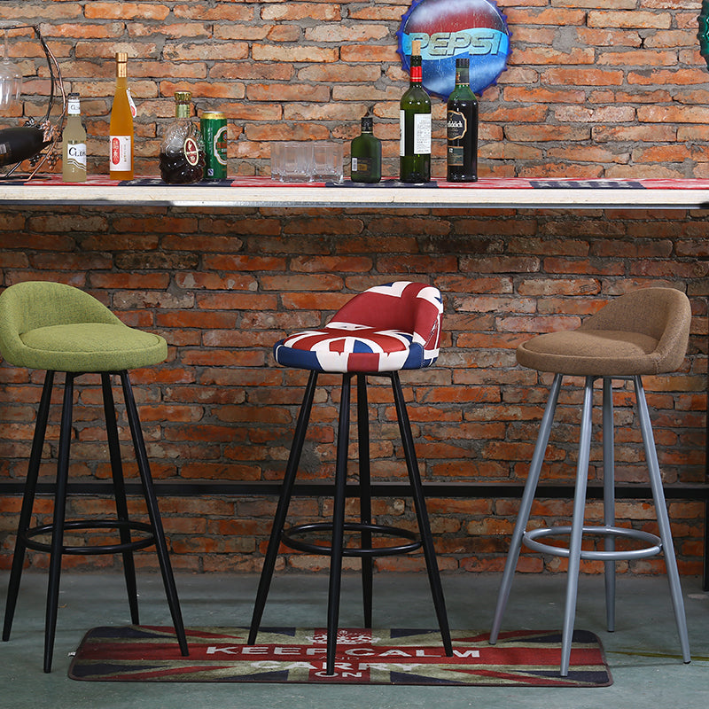 J11 Rotatable Fabric Bar Stool: Plaid/Patterned Upholstery, Metal Frame & Footrest for Eclectic Spaces