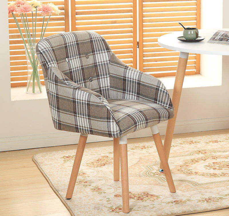 C-15-SITMOD Casual Tufted Dining Chair: Plaid/Print Fabric, Button Detail & Wooden Legs for Cozy Spaces