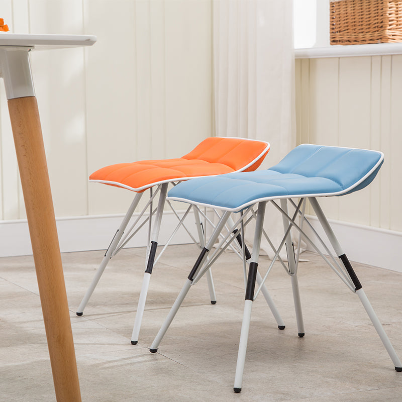 Foldable Lightweight Seat Cross Metal Legs Tufted Leather Cushion for Small Spaces & Dining Areas