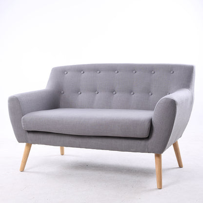 Gray Button-Tufted 2-Seater Sofa Soft Fabric Wooden Legs Modern Curved Design for Stylish Living Rooms & Cozy Apartment Areas