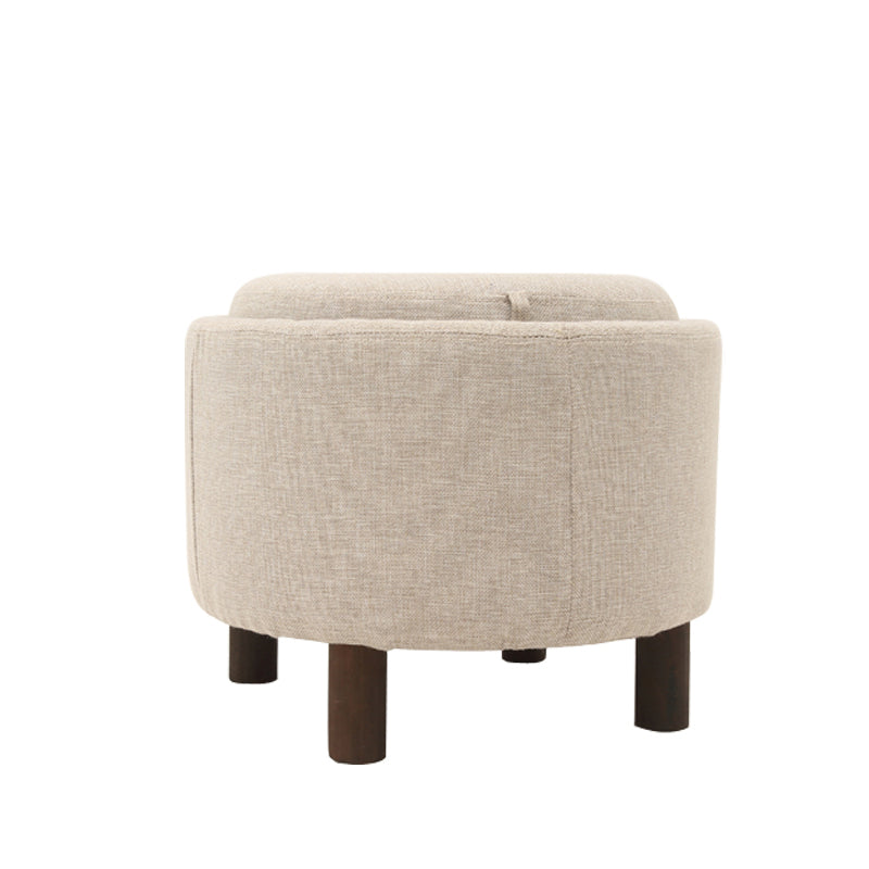 Plaid Fabric Ottoman with Wooden Legs-Rustic Round Footstool for Home Decor