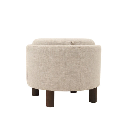 Plaid Fabric Ottoman with Wooden Legs-Rustic Round Footstool for Home Decor