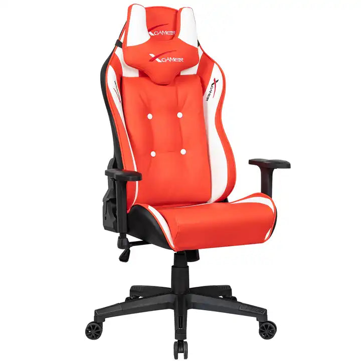 Leather Gaming Chair with Headrest Button-Tufted Back Adjustable Arms Ergonomic Support for Extended Gaming & Office Work Sessions