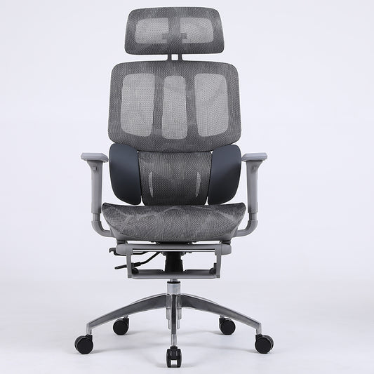 Ultimate Full Mesh Ergonomic Office Chair Adjustable Headrest & Lumbar Support Desk Chair with 4D Armrests & Footrest 160° Recline & 360° Swivel Gray High-End Chair for Home Office & Gaming