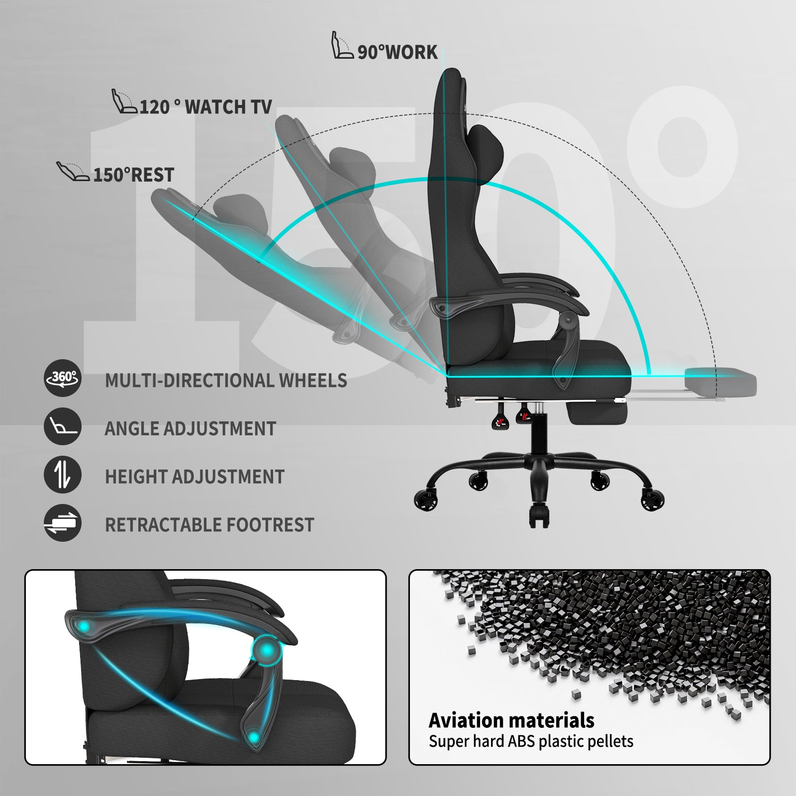 Gaming Chair, Big and Tall Gaming Chairs for Adults with Footrest and Lumbar Support, Comfortable Ergonomic Fabric Computer Chair 400 lbs, 360° Swivel, Height Adjustable Video Gamer Chair, Silla Gamer