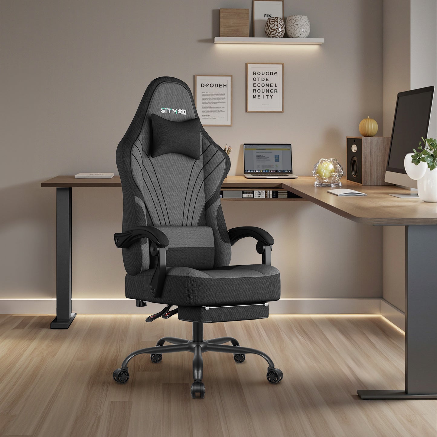 Gaming Chair, Big and Tall Gaming Chairs for Adults with Footrest and Lumbar Support, Comfortable Ergonomic Fabric Computer Chair 400 lbs, 360° Swivel, Height Adjustable Video Gamer Chair, Silla Gamer