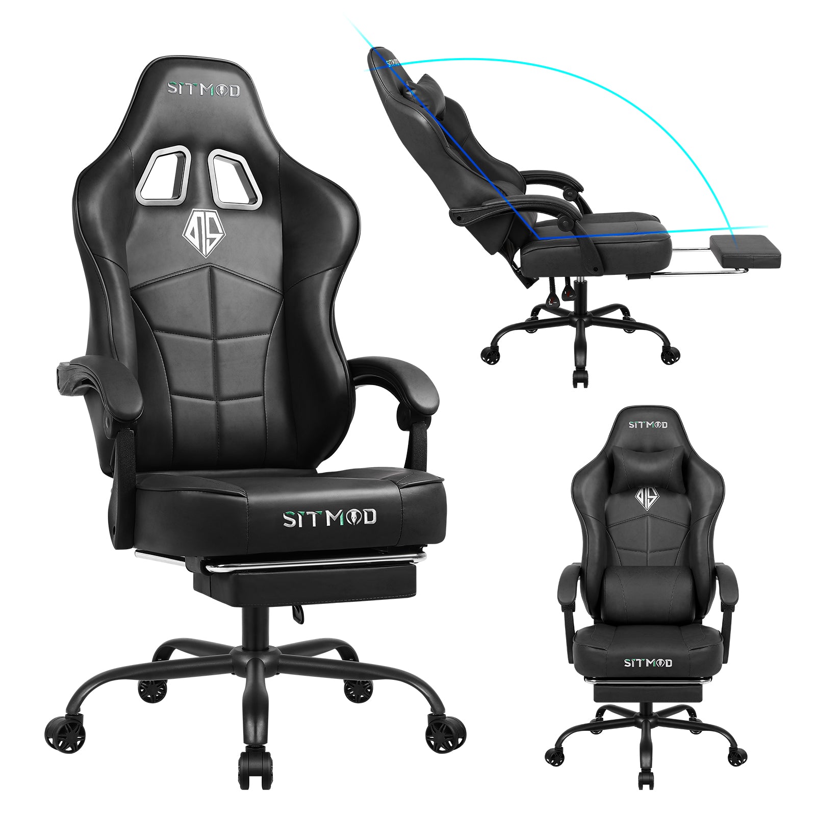 PU Leather Gaming Chair, Ergonomic Office Chair with Footrest and Lumbar Support, Comfortable High Back Computer Chairs for Adults, Height Adjustable Gamer Chair