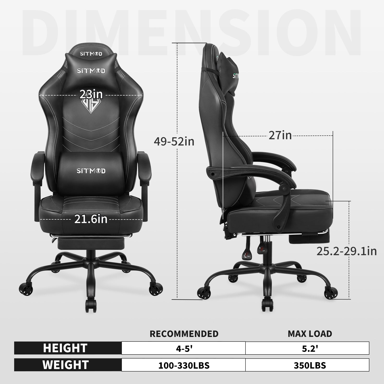 Gaming Chair with Footrest, Computer Task Chairs with Lumbar & Headrest Support, Big and Tall Height Adjustable Gamer Chairs with 360°-Swivel Cushion, PU Leather Office Game Chair for Adults
