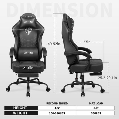 Gaming Chair with Footrest, Computer Task Chairs with Lumbar & Headrest Support, Big and Tall Height Adjustable Gamer Chairs with 360°-Swivel Cushion, PU Leather Office Game Chair for Adults
