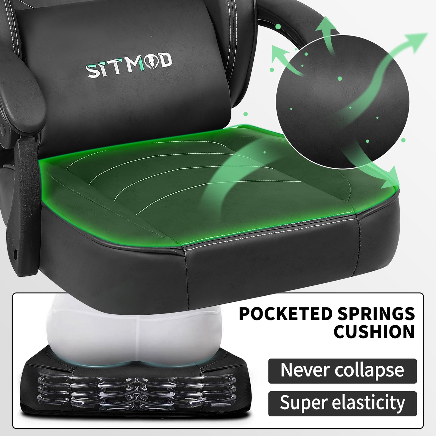 Gaming Chair with Footrest, Computer Task Chairs with Lumbar & Headrest Support, Big and Tall Height Adjustable Gamer Chairs with 360°-Swivel Cushion, PU Leather Office Game Chair for Adults