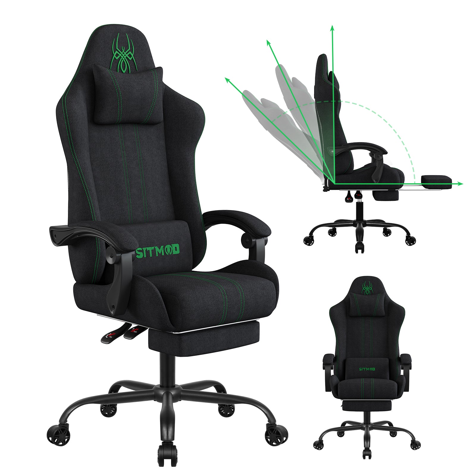SITMOD Fabric Gaming Chair with Footrest-Breathable Computer Chair with Headrest & Lumbar Pillow,Big and Tall Ergonomic Gamer Chair for Heavy Adults,22.44" Deep Seat Gaming Chairs for Adults